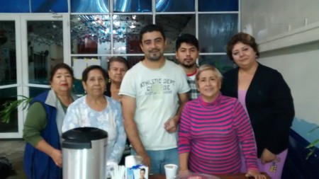 en una reunion de patronato, doña petra, tia juanita, doña tere, padre rafael , diacono allan, yo, y la lic juanita